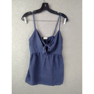 Terzo Mellanio Womens Shirt M Blue 100% Linen Babydoll Front Tie Italian 90s Y2K